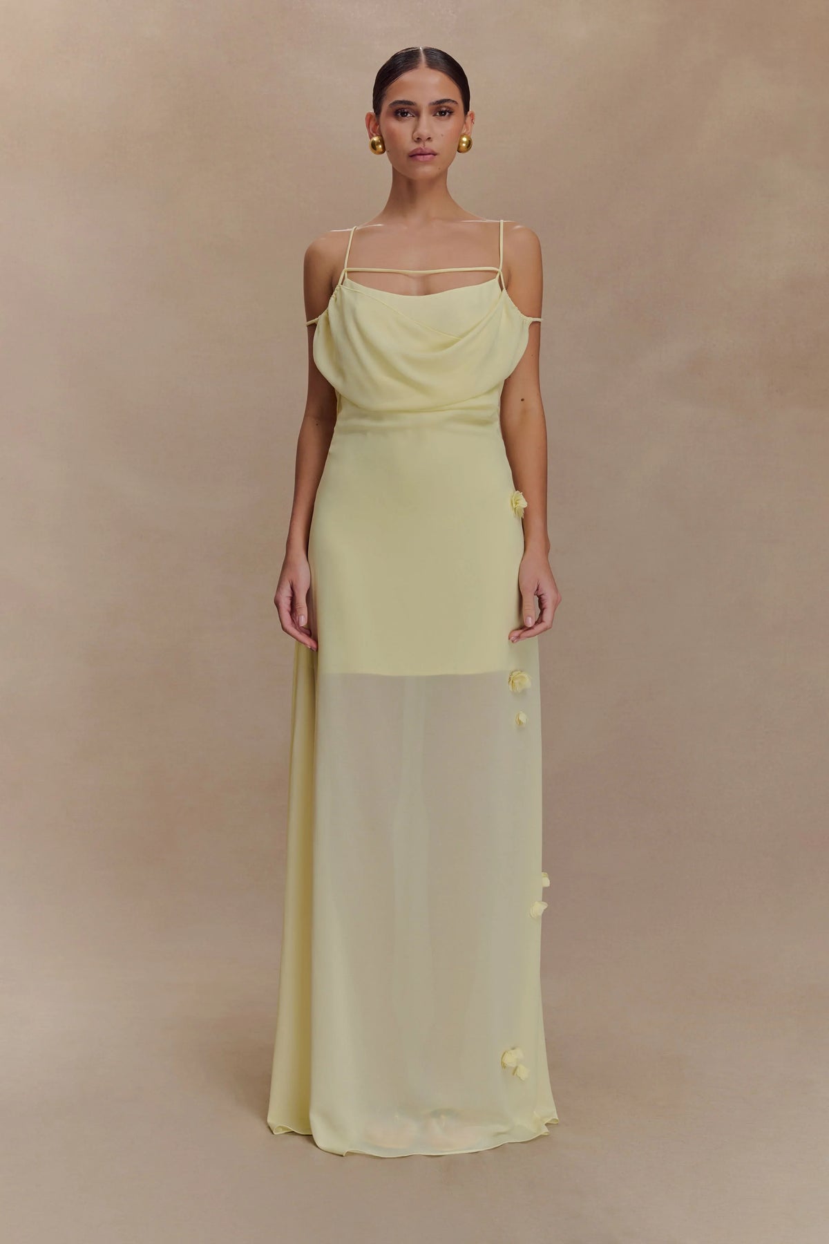 Rosalie Floral Chiffon Maxi Dress Pastel Lemon