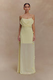 Rosalie Floral Chiffon Maxi Dress Pastel Lemon