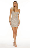 Malita Silver Sequin Gold Trim Party Mini Dress