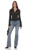 Sheer Mesh Button Up Top in Black