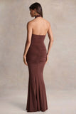 Hyla Brown High Neck Maxi Dress With Sash Detail