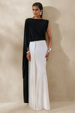 Carenza Black White Wide Neck Maxi Dress With Cape Sleeve