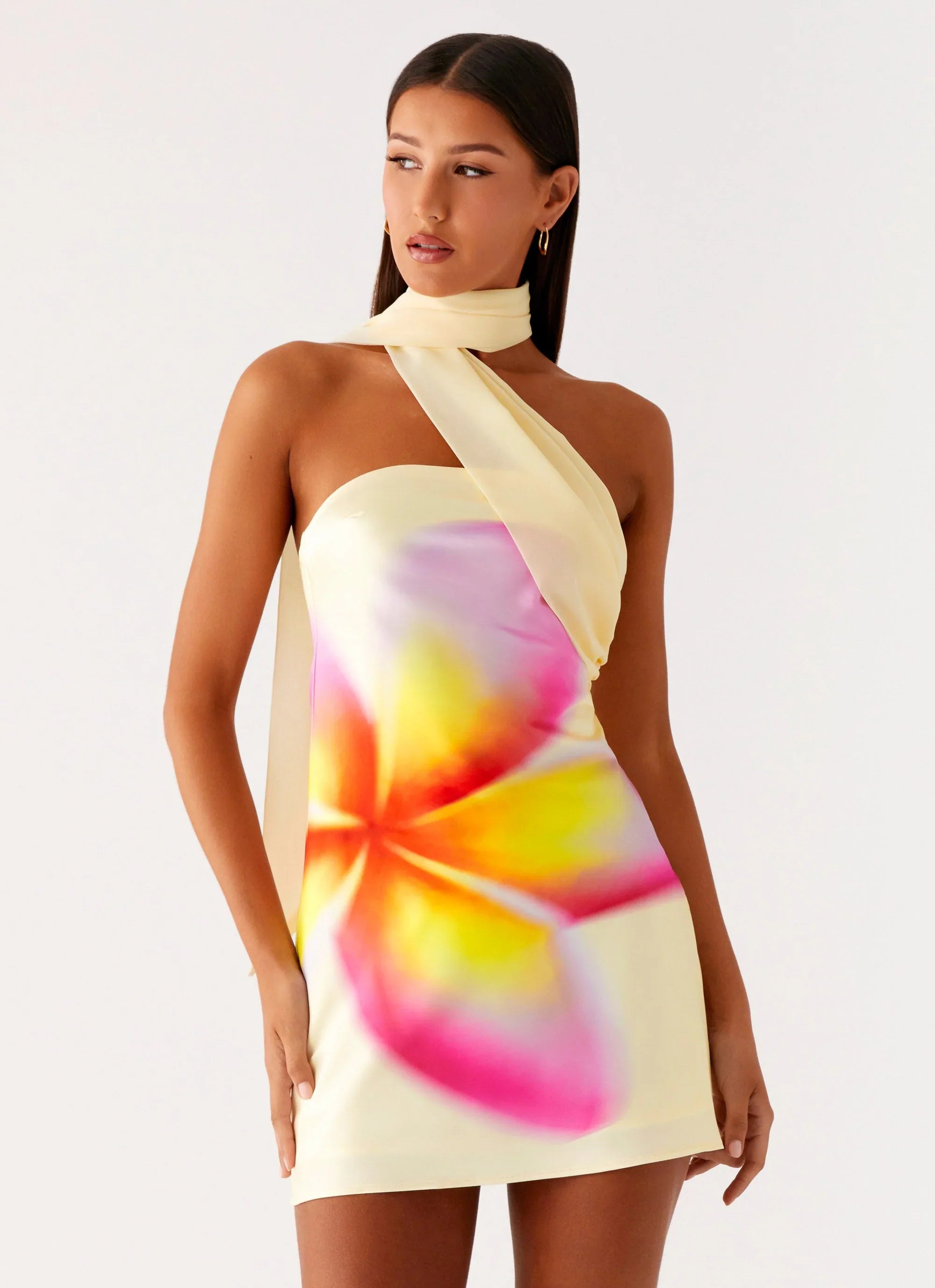 Isa Scarf Satin Mini Dress Frangipani Yellow
