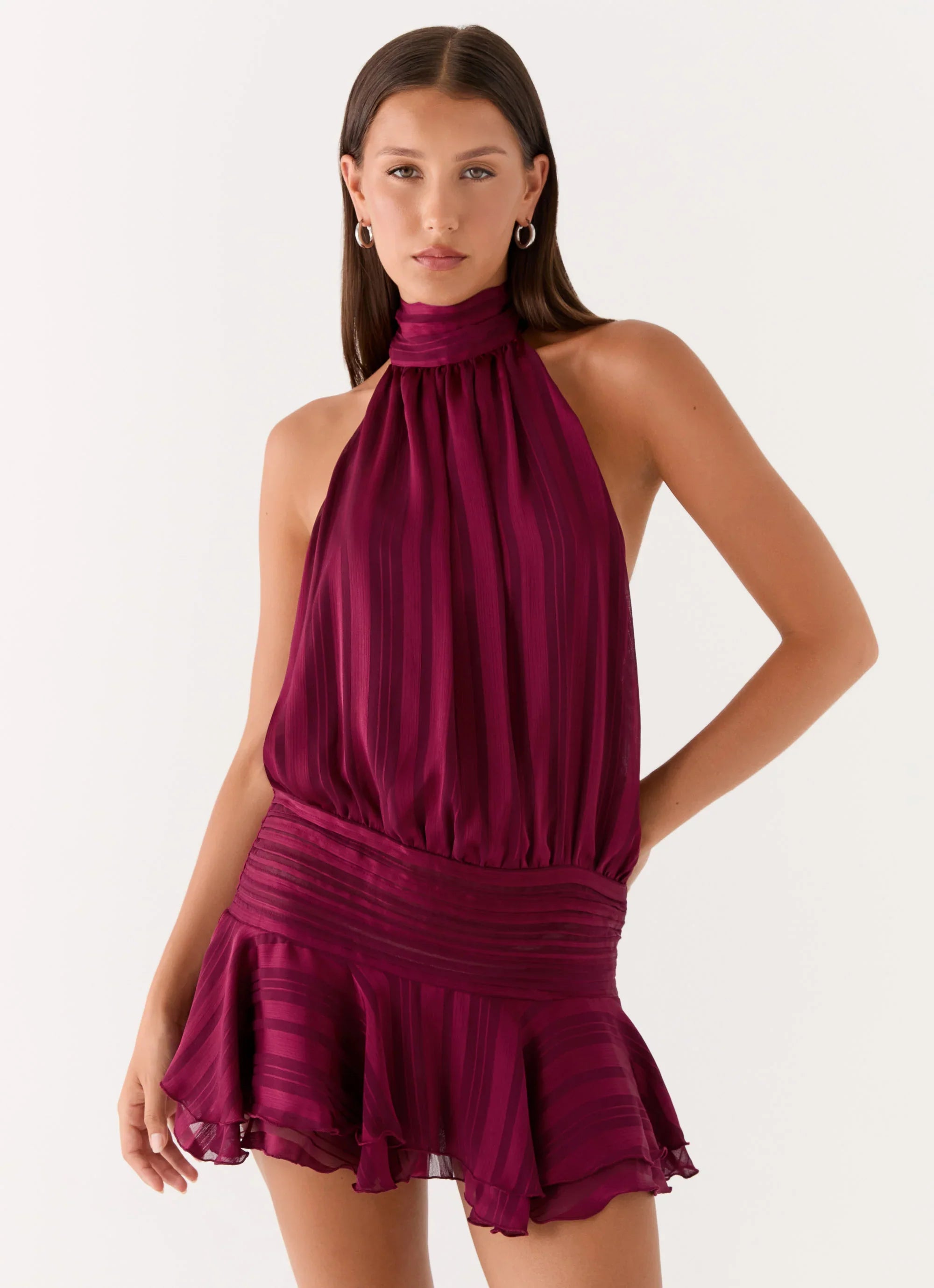 Willow Chiffon Mini Dress Plum