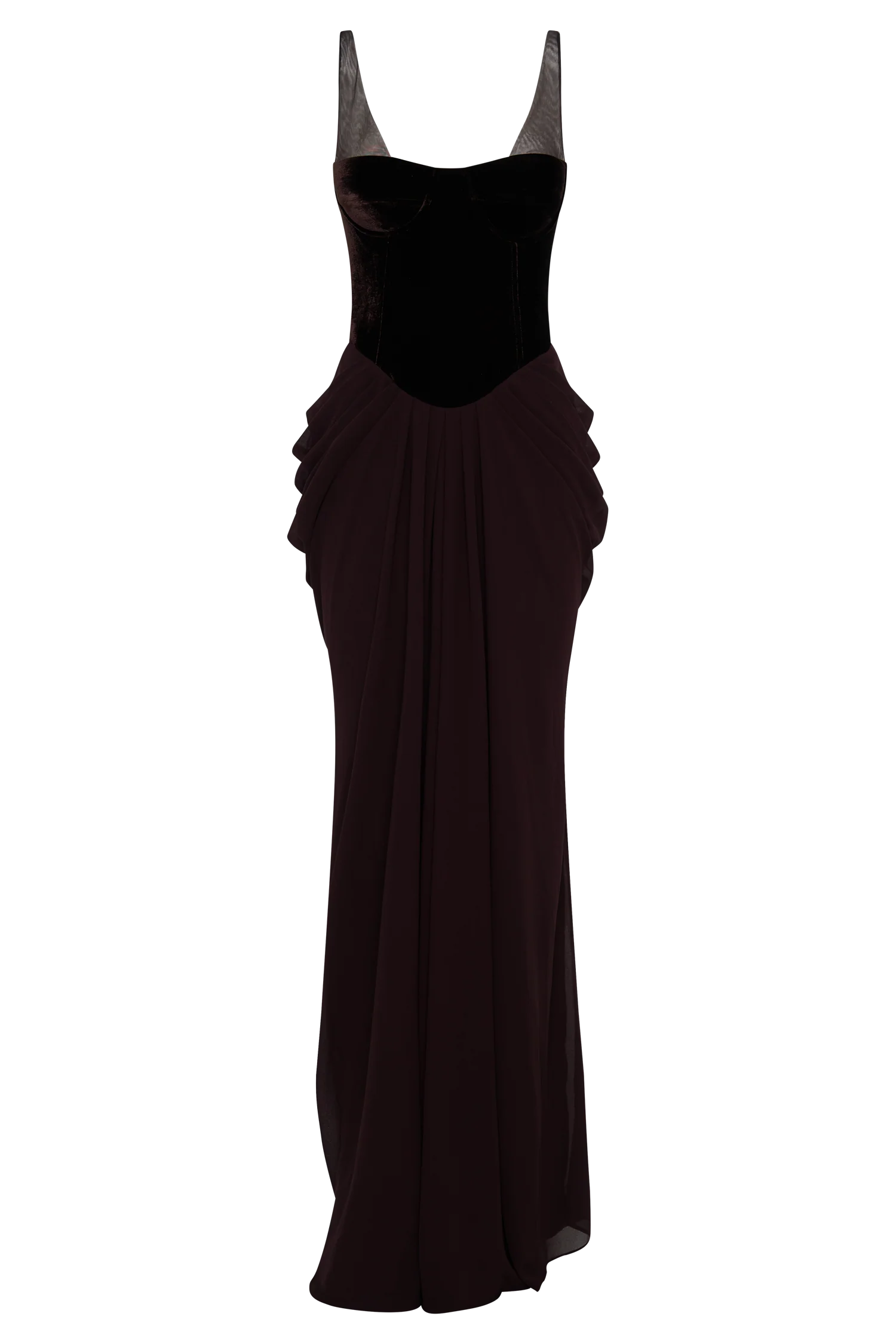 Roxanne Velvet Corset Maxi Dress Cacao Brown