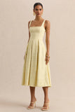 Ashmara Lemon Lace Square Neck Midi Dress