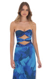 Mesh Floral Cutout Maxi Dress in Blue