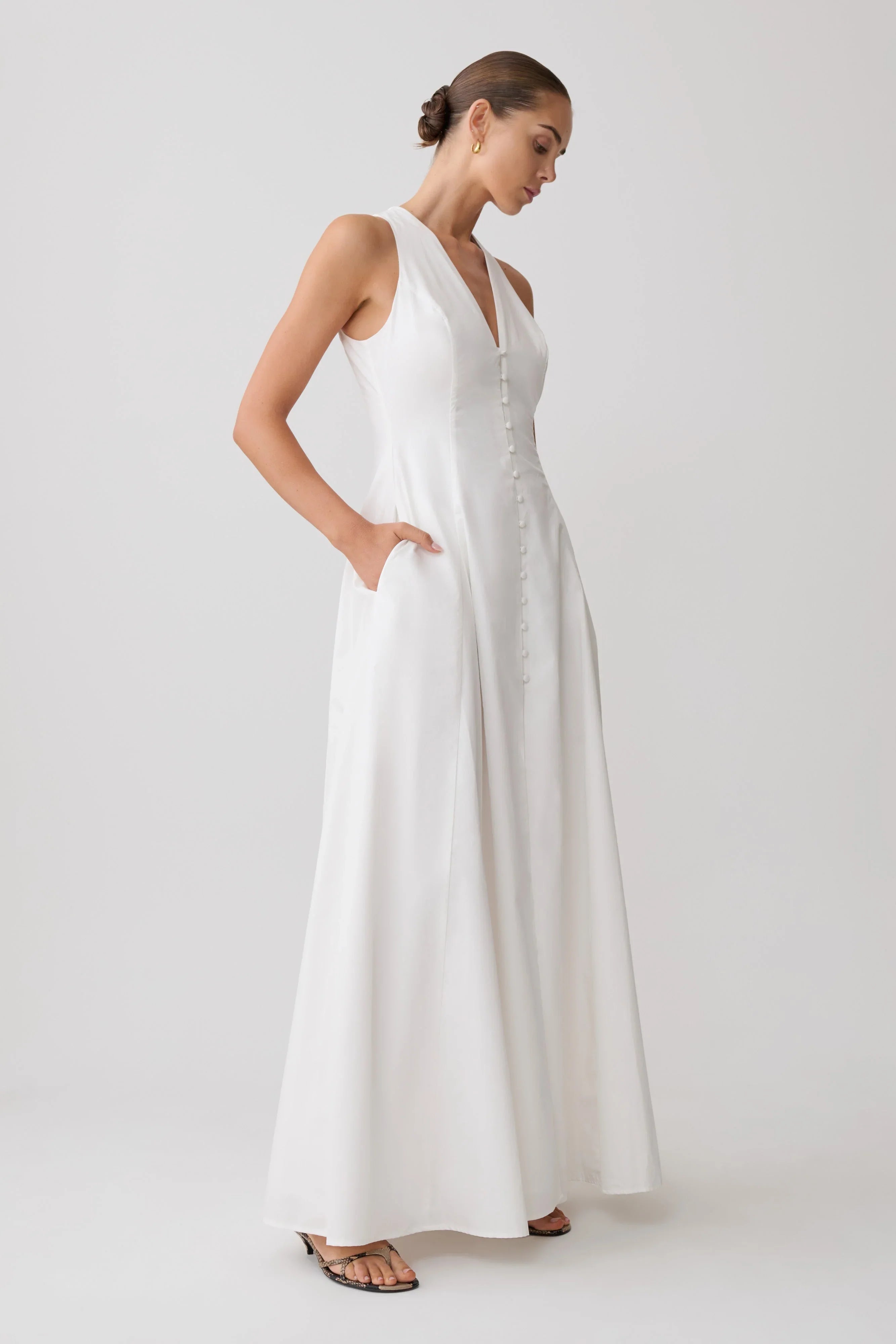 Sienna Button Down Maxi Dress White