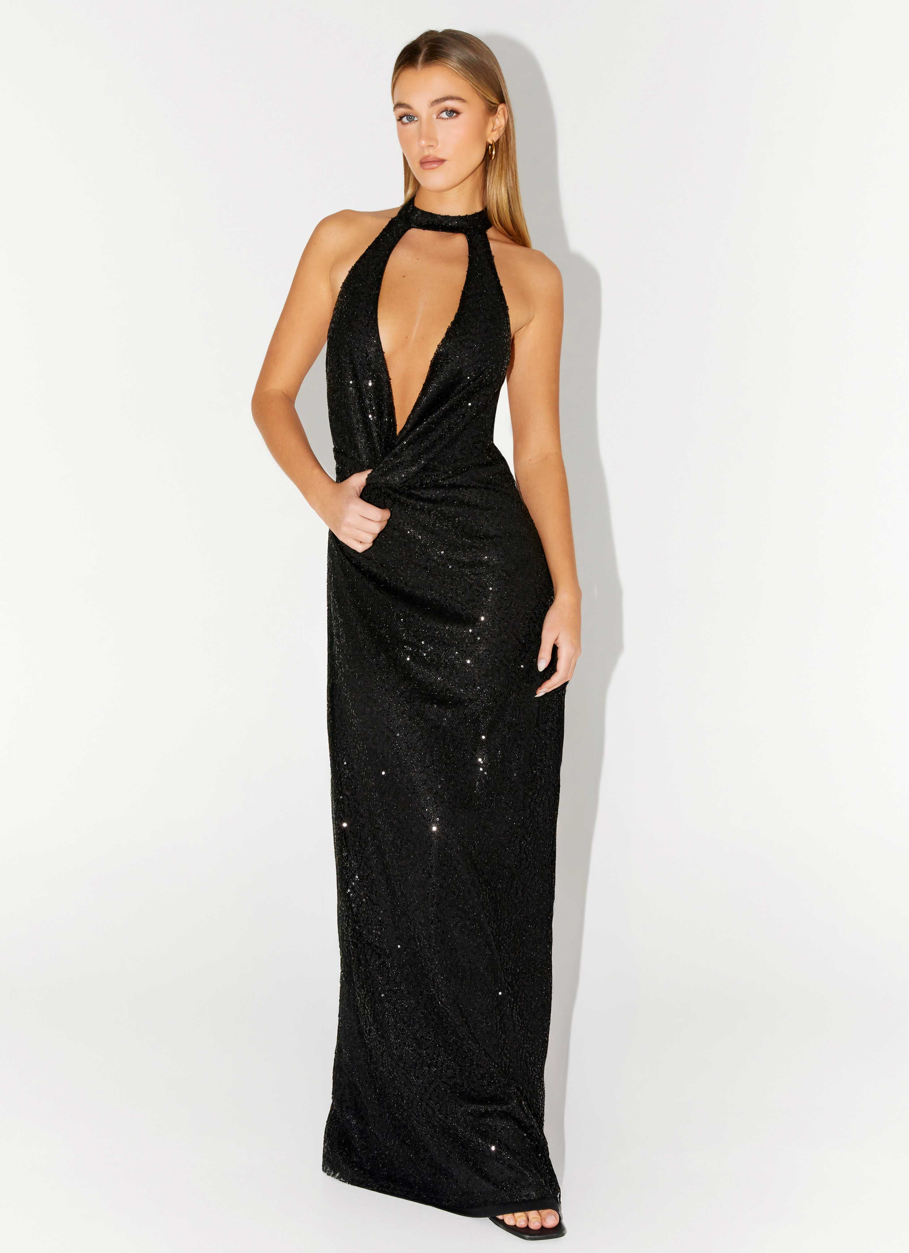 Empire Sequin Maxi Dress Black
