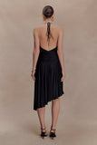 Zelda Asymmetric Slinky Midi Dress Black