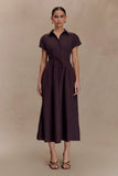 Aysha Buttoned Linen Midi Dress Chocolate