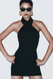 Christina Cross Over Mini Dress Black