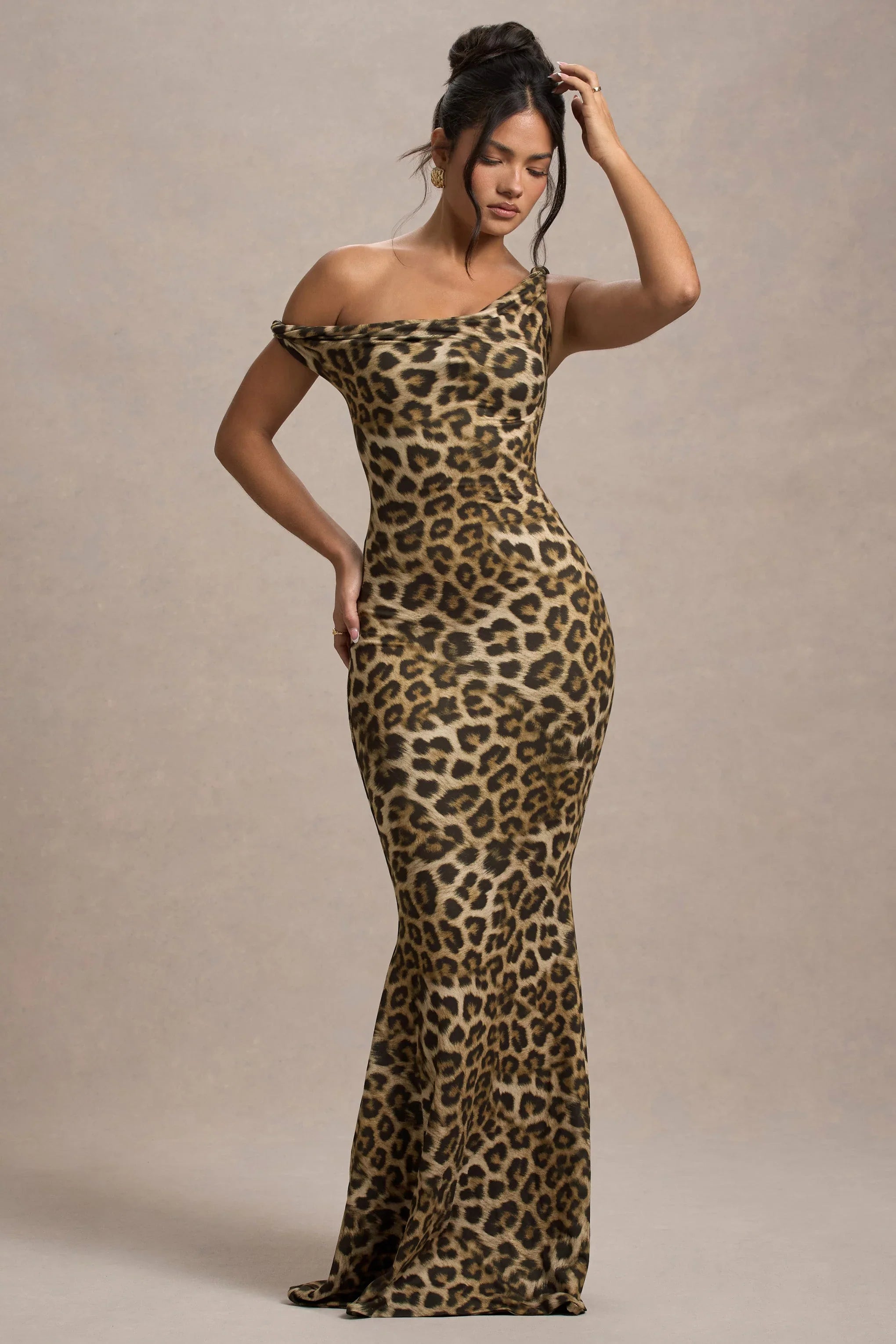 Lita Leopard Print Twisted Asymmetric Maxi Dress