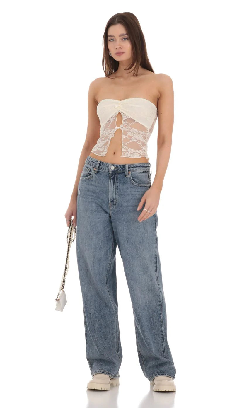 Strapless Lace Top in Cream