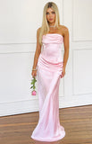 Malorie Pink Satin Strapless Maxi Dress PRE ORDER