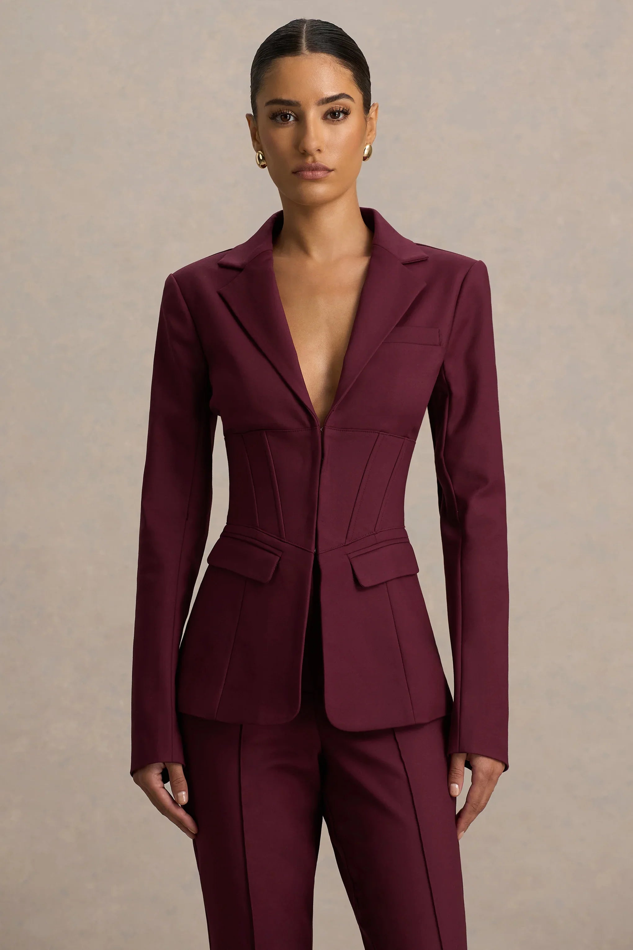 Wonder Woman Burgundy High Waist Tailored Trousers With Hem Split