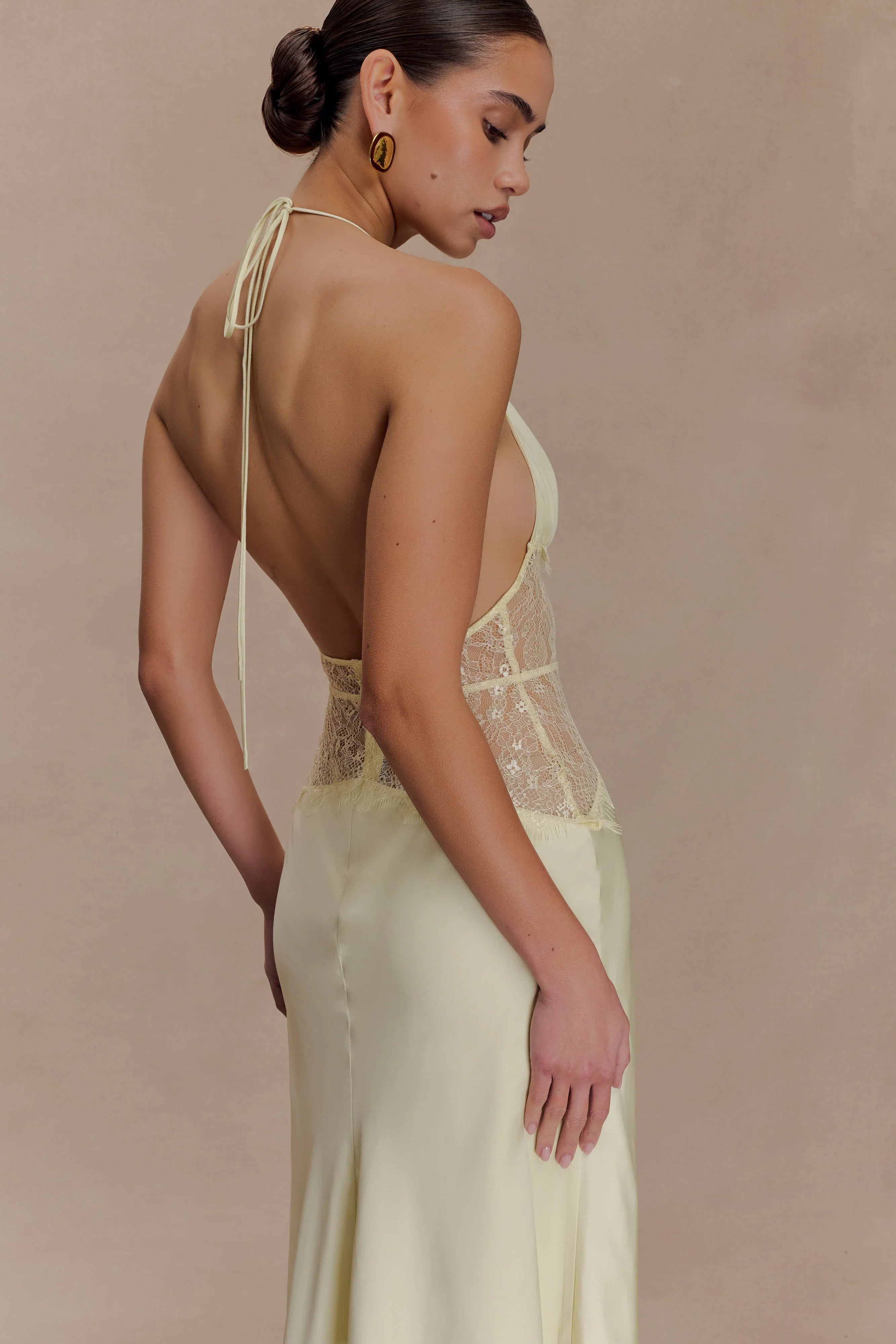 Dinah Lace And Satin Maxi Dress Lemon