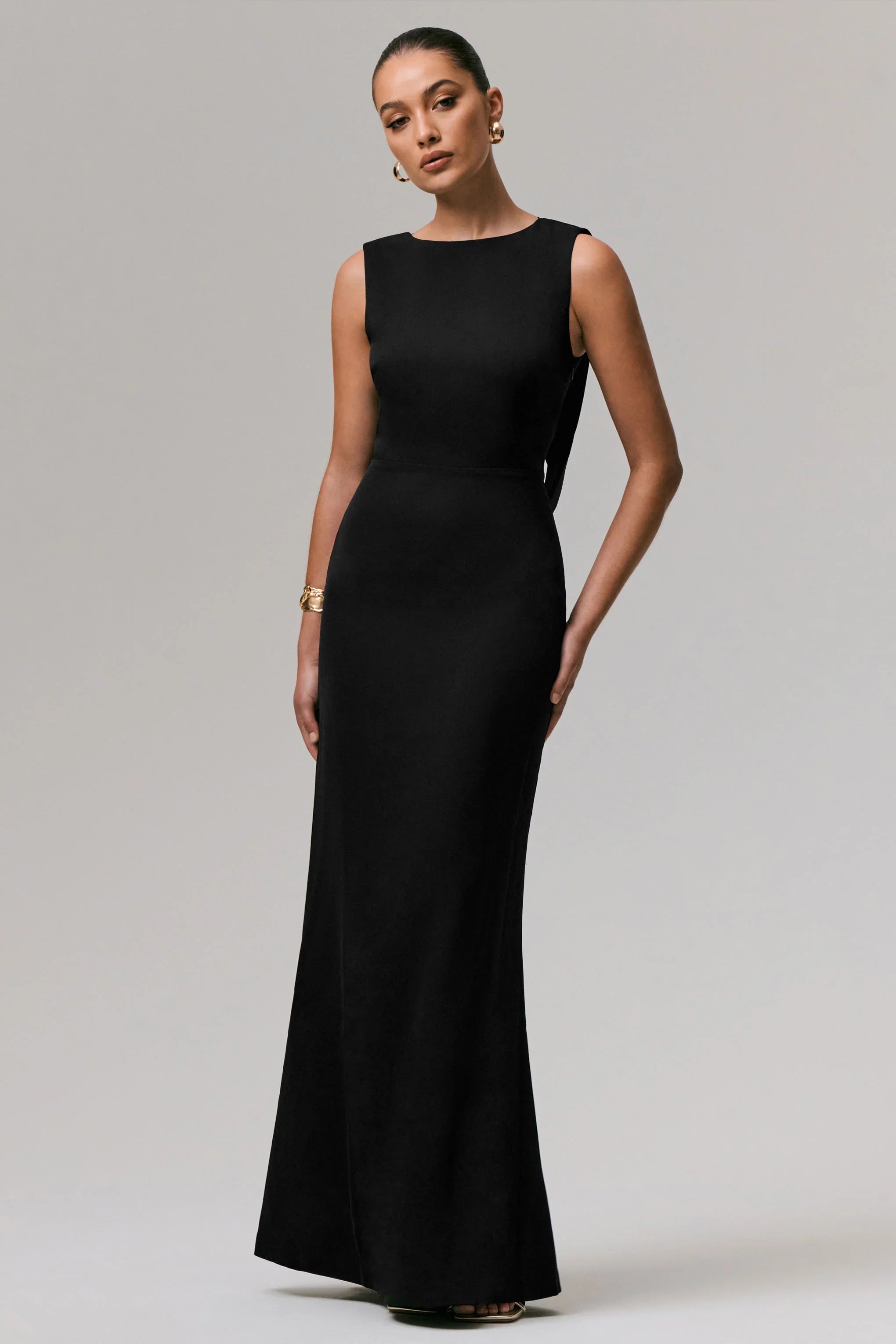 Maxie Black Round Neck Maxi Dress With Back Detail