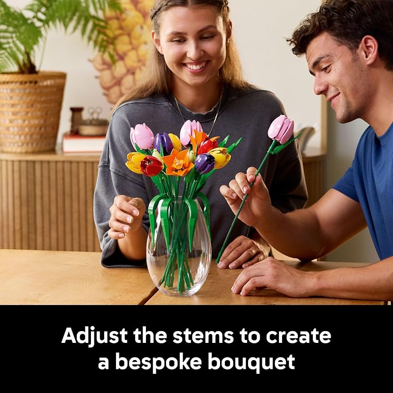 LEGO Botanicals Tulip Bouquet Building Set for Adults Gift for Birthdays Bedroom Book Shelf Office Decor for Women Men Ages 18 Artificial Flowers Crafting Kit 11501