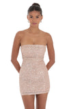 Sequin Strapless Mini Dress in Rose Gold