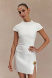 Remi Suiting Mini Dress With Floral Hardware White