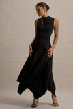 Francesca Black Knotted Midi Dress With Handkerchief Hem