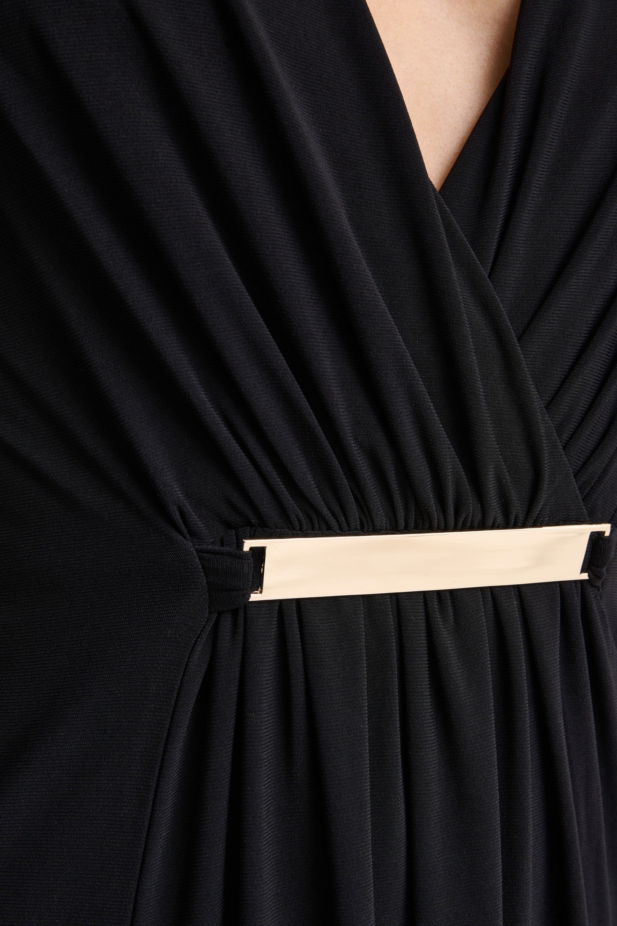 Romilly Black Plunge Neck Maxi Dress With Gathered Detail
