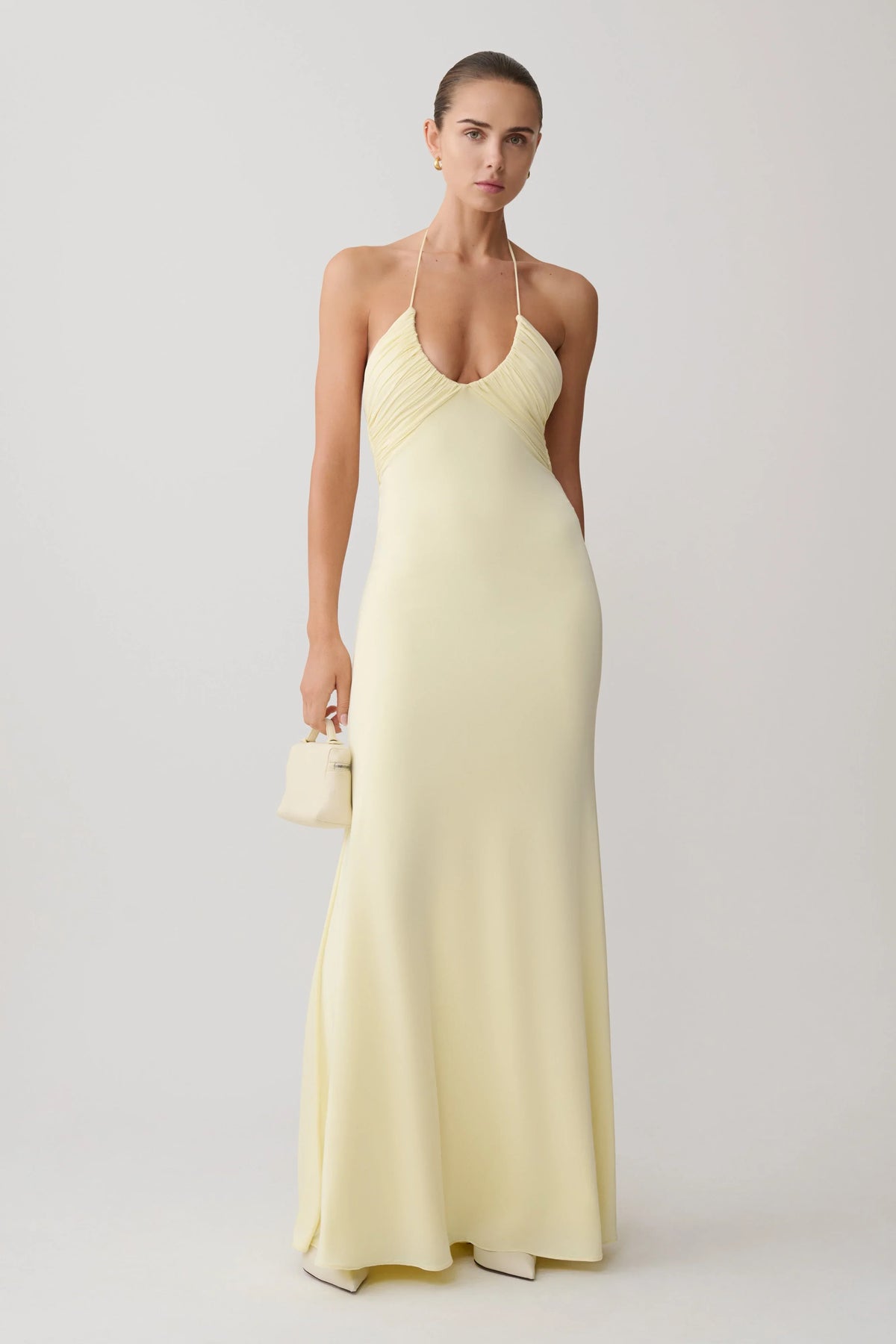 Maely Gathered Slinky Maxi Dress Lemon