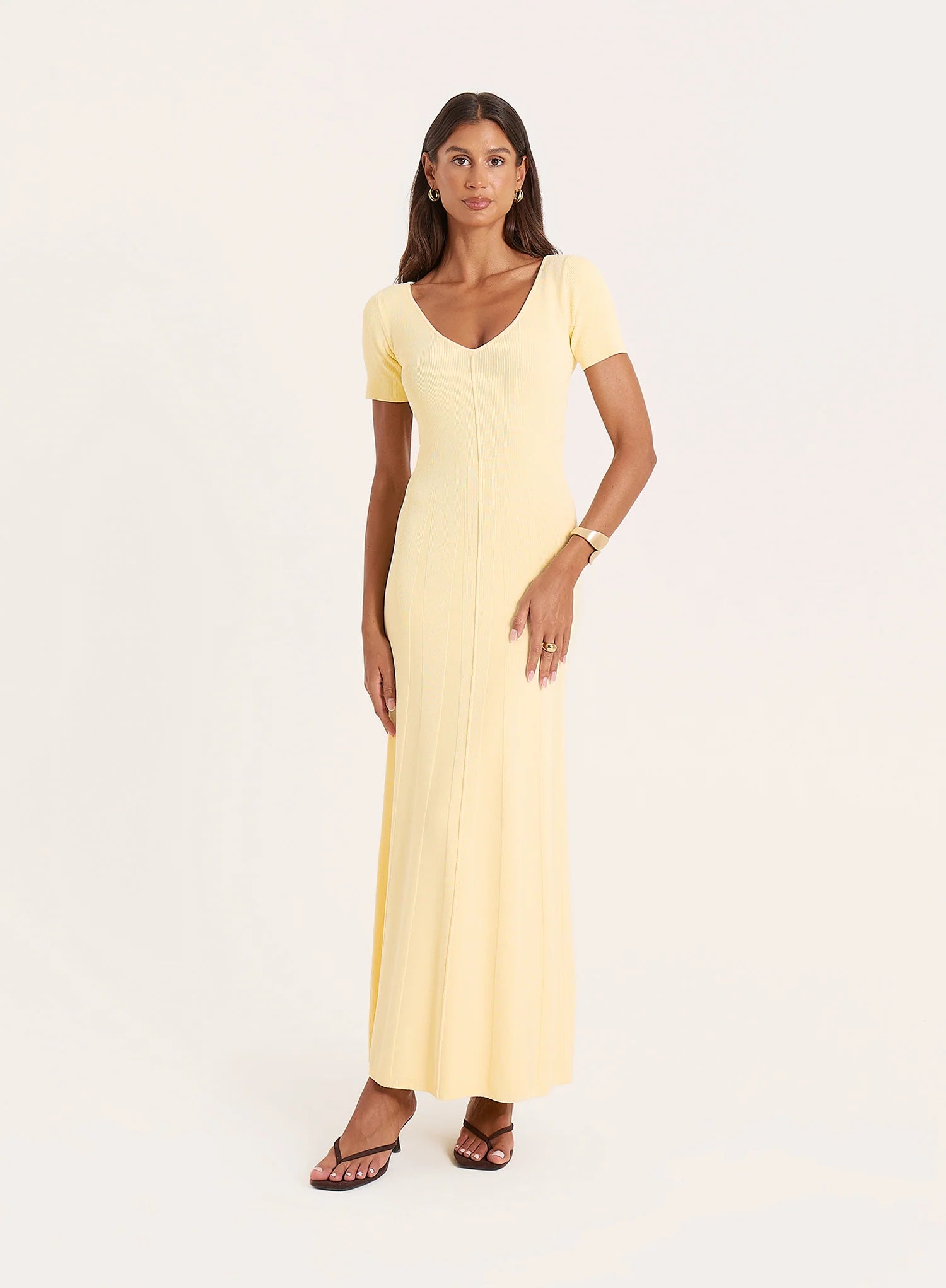 Lemon Knitted Short Sleeve Maxi Dress