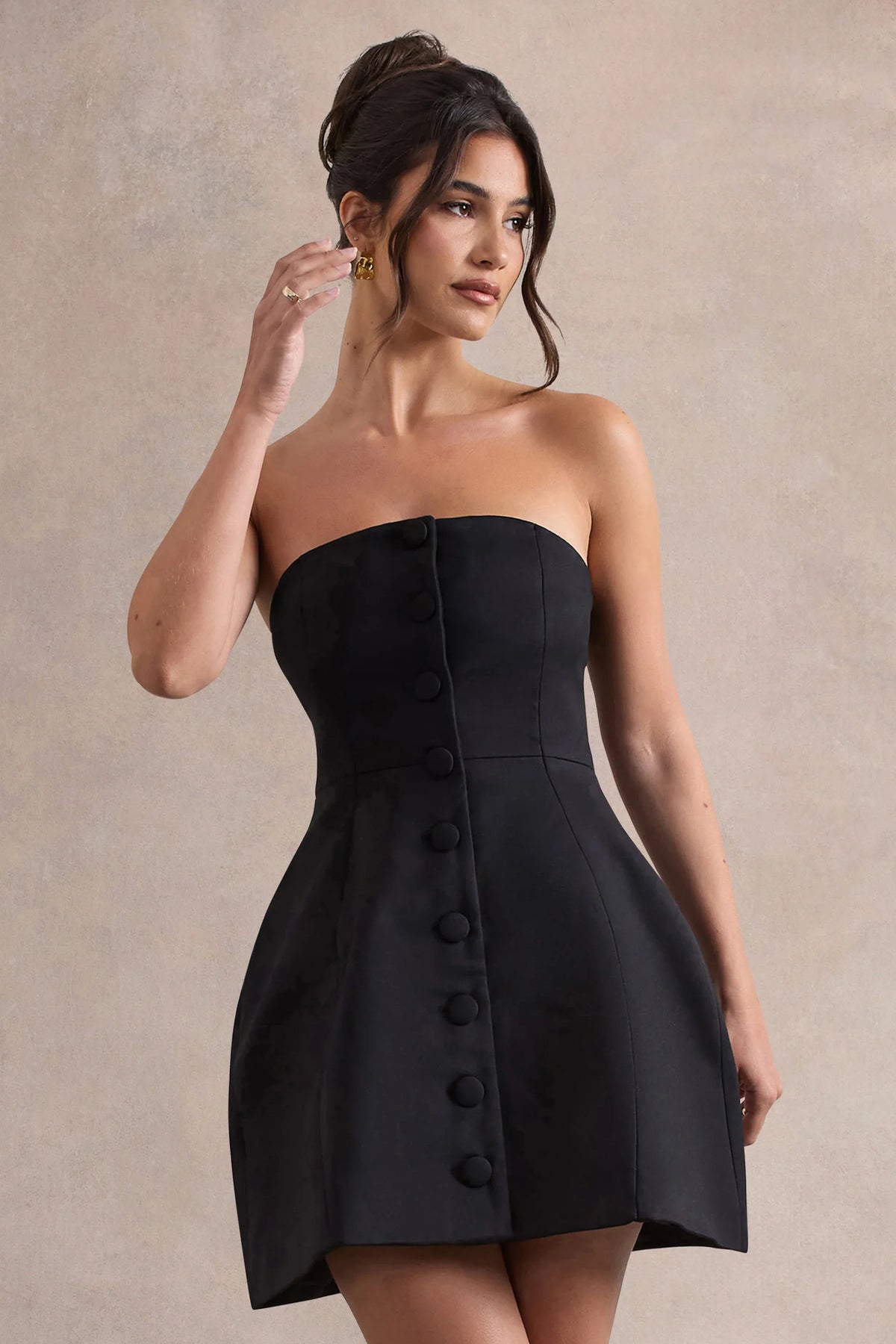 Anniston Black Bandeau Tailored Buttoned Mini Dress