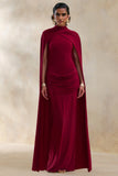Dianelle Berry High Neck Maxi Dress With Cape Sleeves