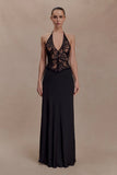 Sascha Lace And Satin Halter Maxi Dress Black