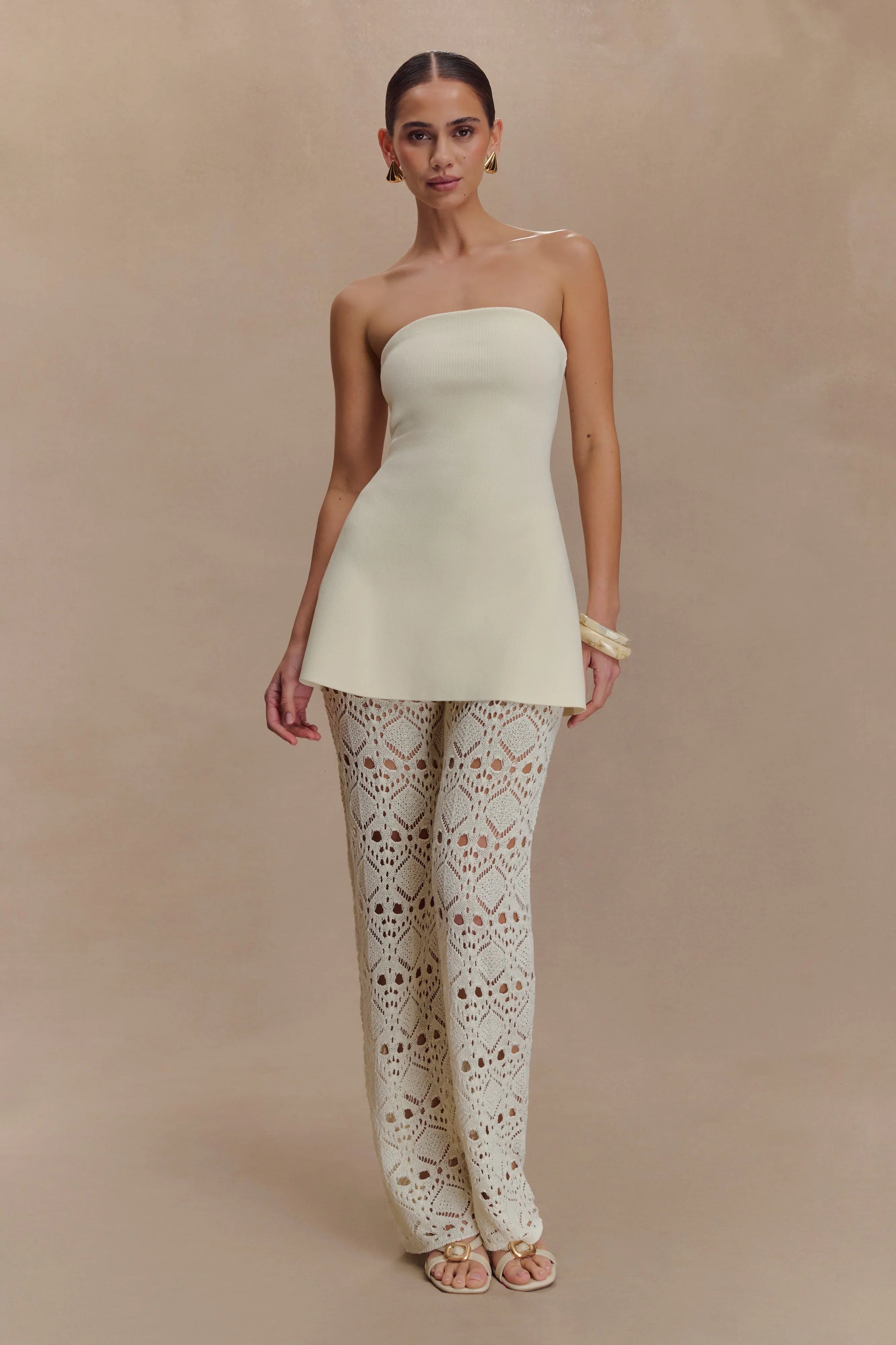 Trena Crochet Knit Pants Ivory