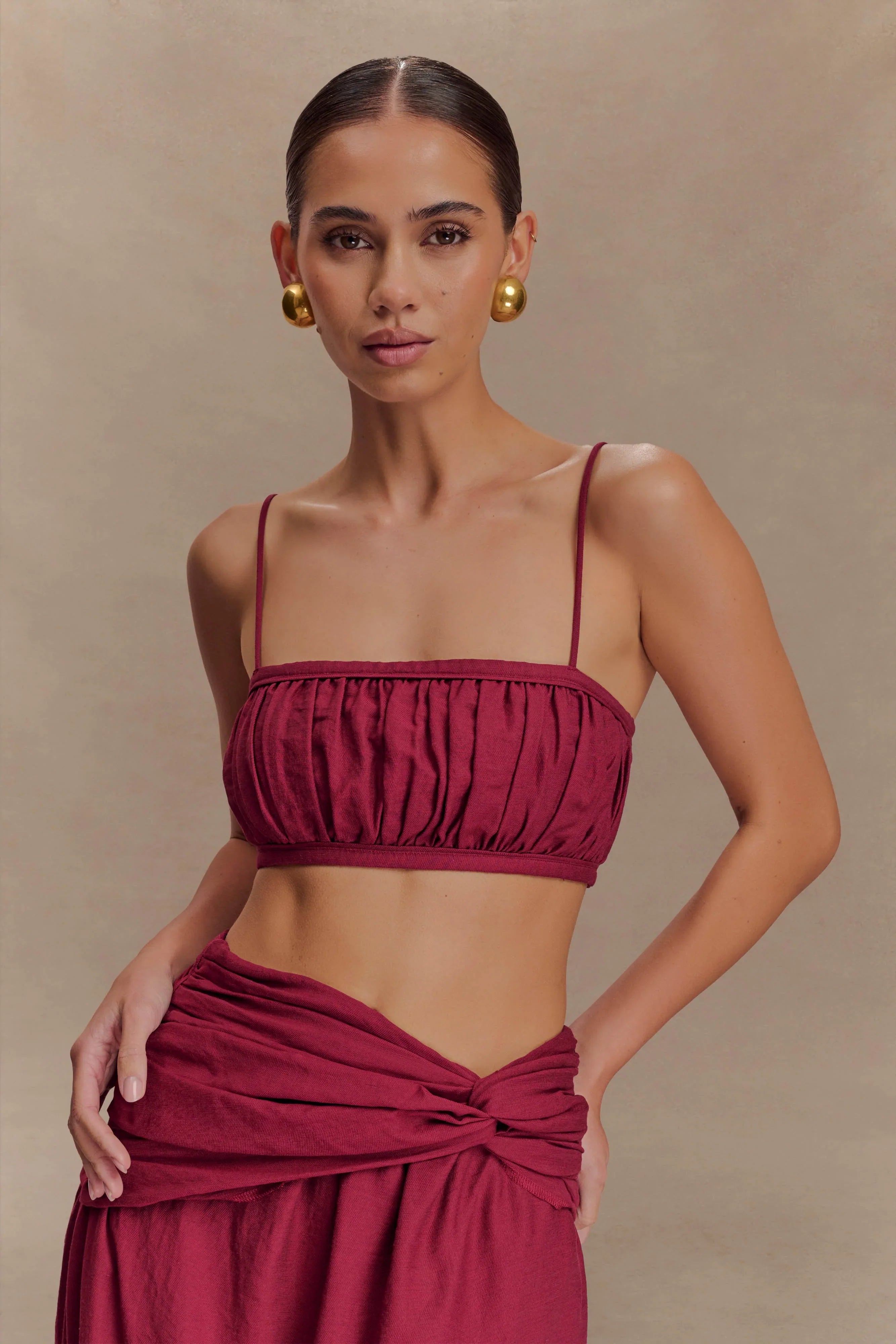Scottie Shirred Linen Bandeau Wine