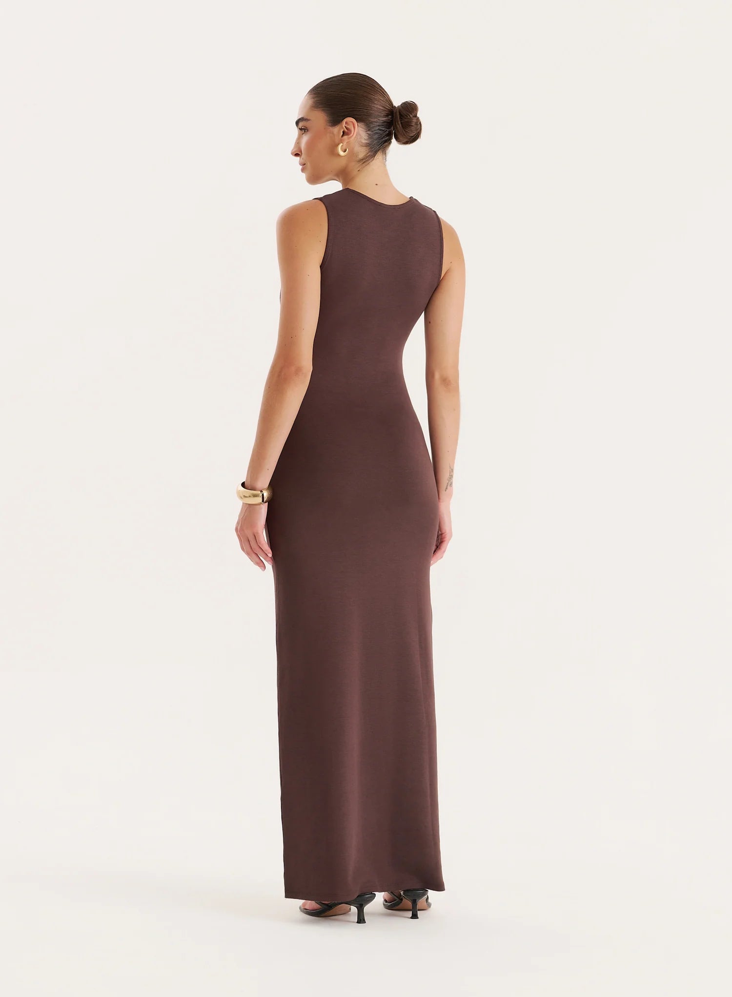 Chocolate Gold Hardware Belt Detail Maxi Dress