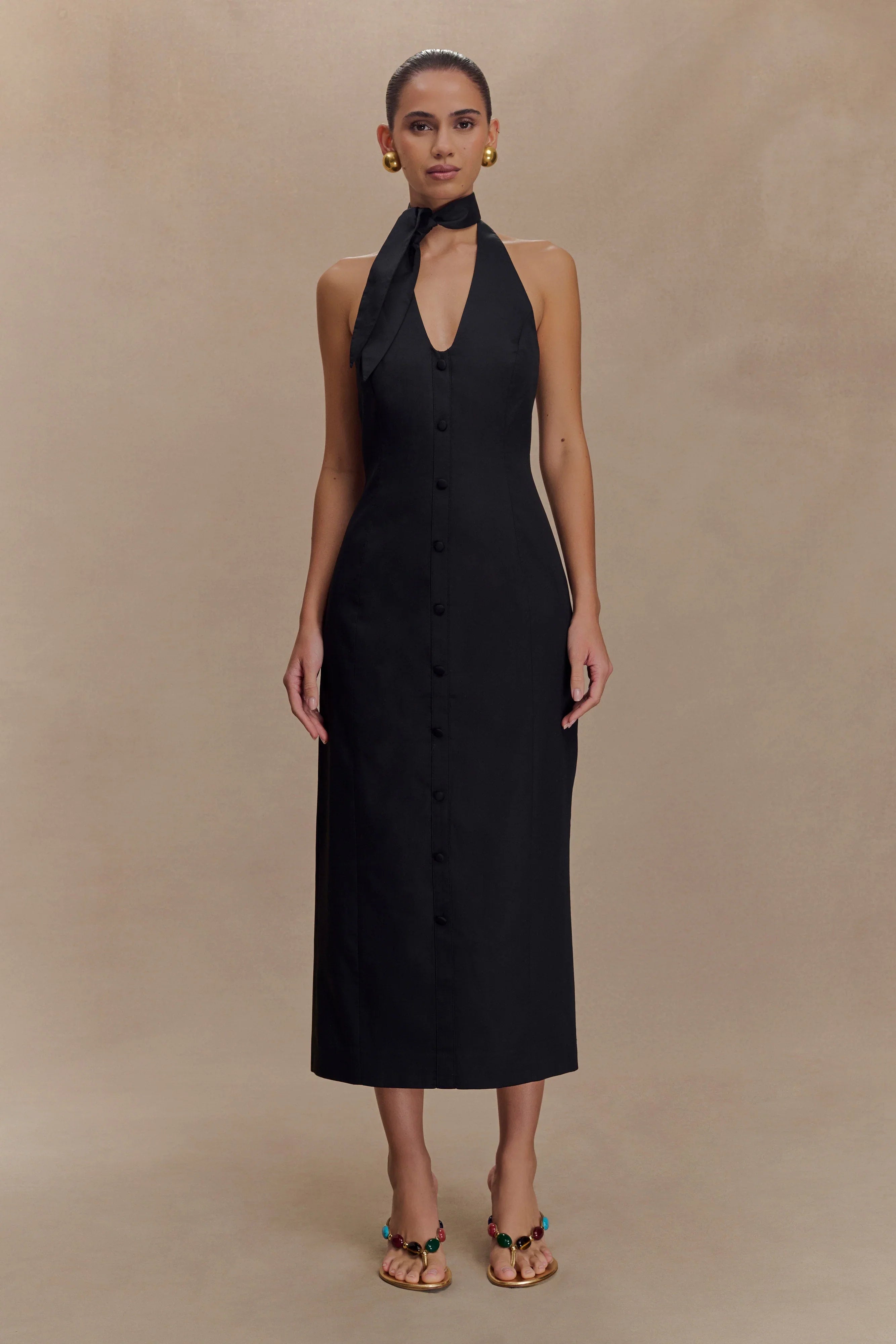 Simona Halter Neck Midi Dress Black