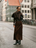 Chocolate Belted Tailored Maxi Skirt