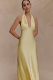 Alice Satin Halter Maxi Dress Lemon