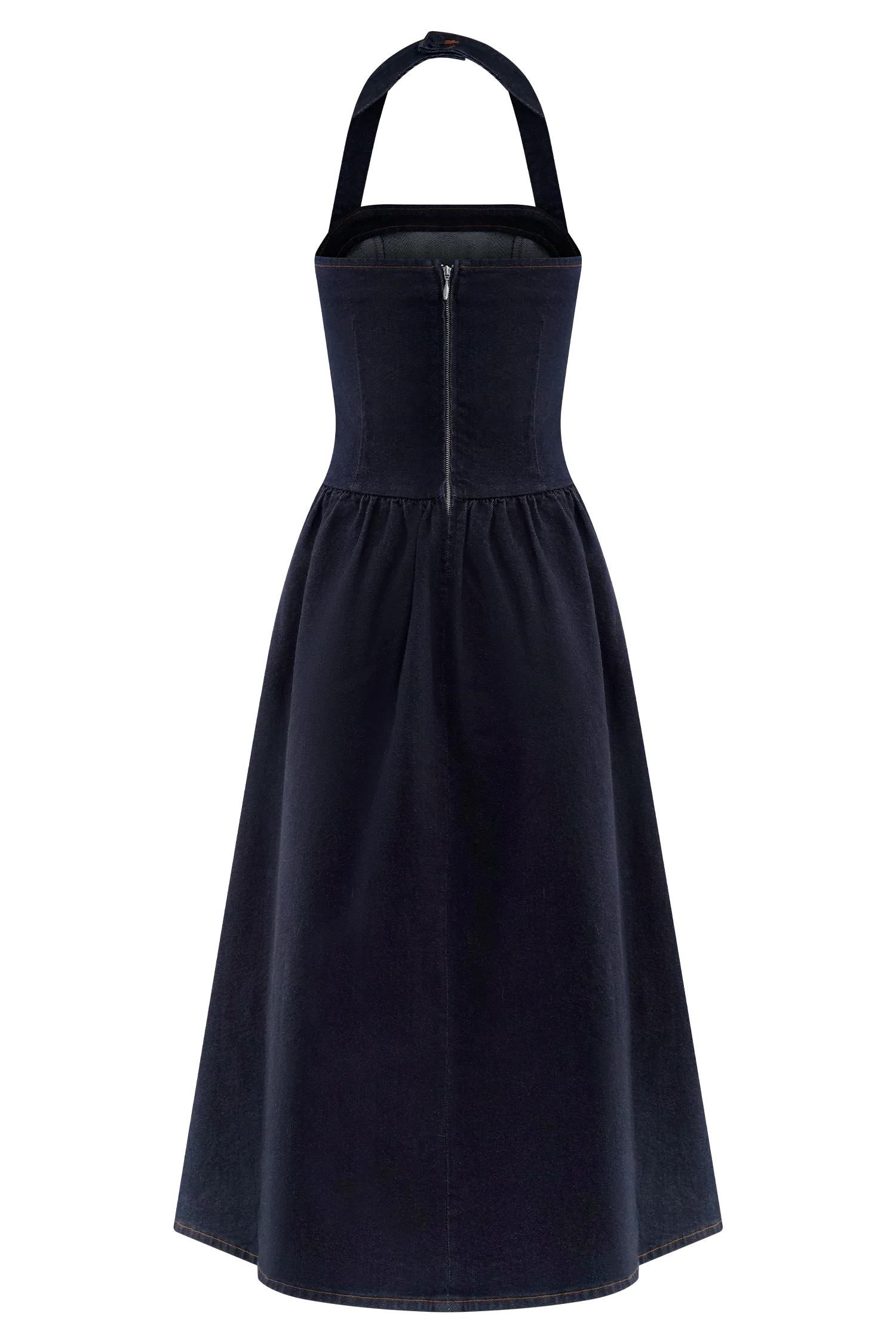 Caroline Denim Halter Midi Dress Indigo Blue