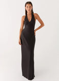 Heavy Hearted Satin Maxi Dress Black