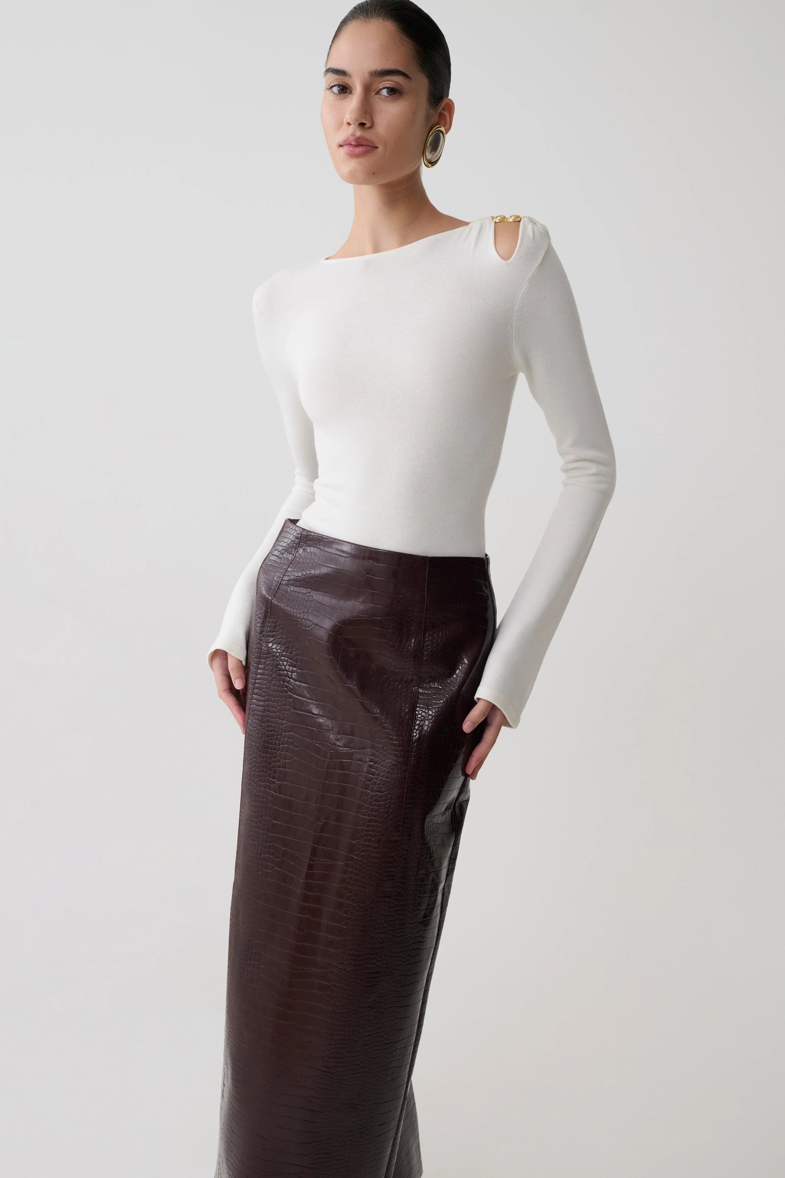 Ricky Knit Long Sleeve Longline Top Ivory