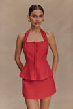 Kallie Linen Peplum Halter Top Burnt Rose