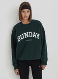 Green Distressed Sunday Slogan Oversized Sweatshirt