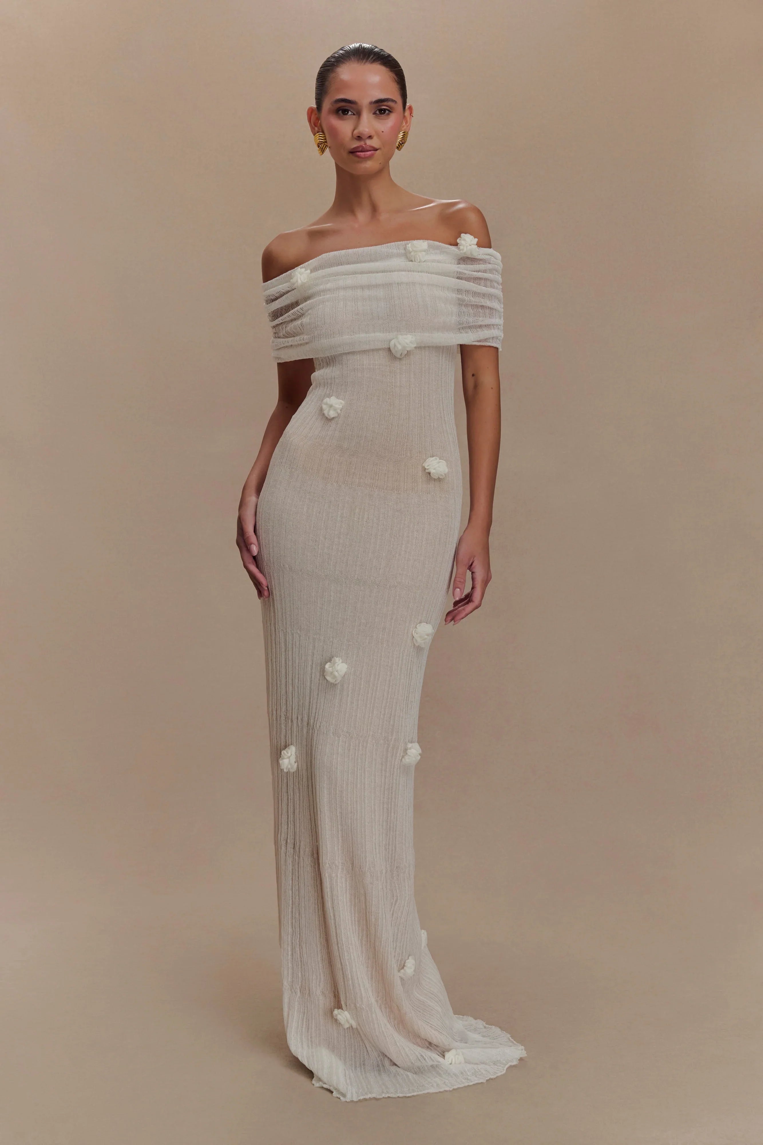 Brynn Orchid Knit Maxi Dress Ivory