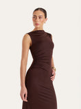 Chocolate Ruched Jersey Midaxi Dress