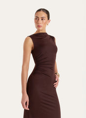 Chocolate Ruched Jersey Midaxi Dress