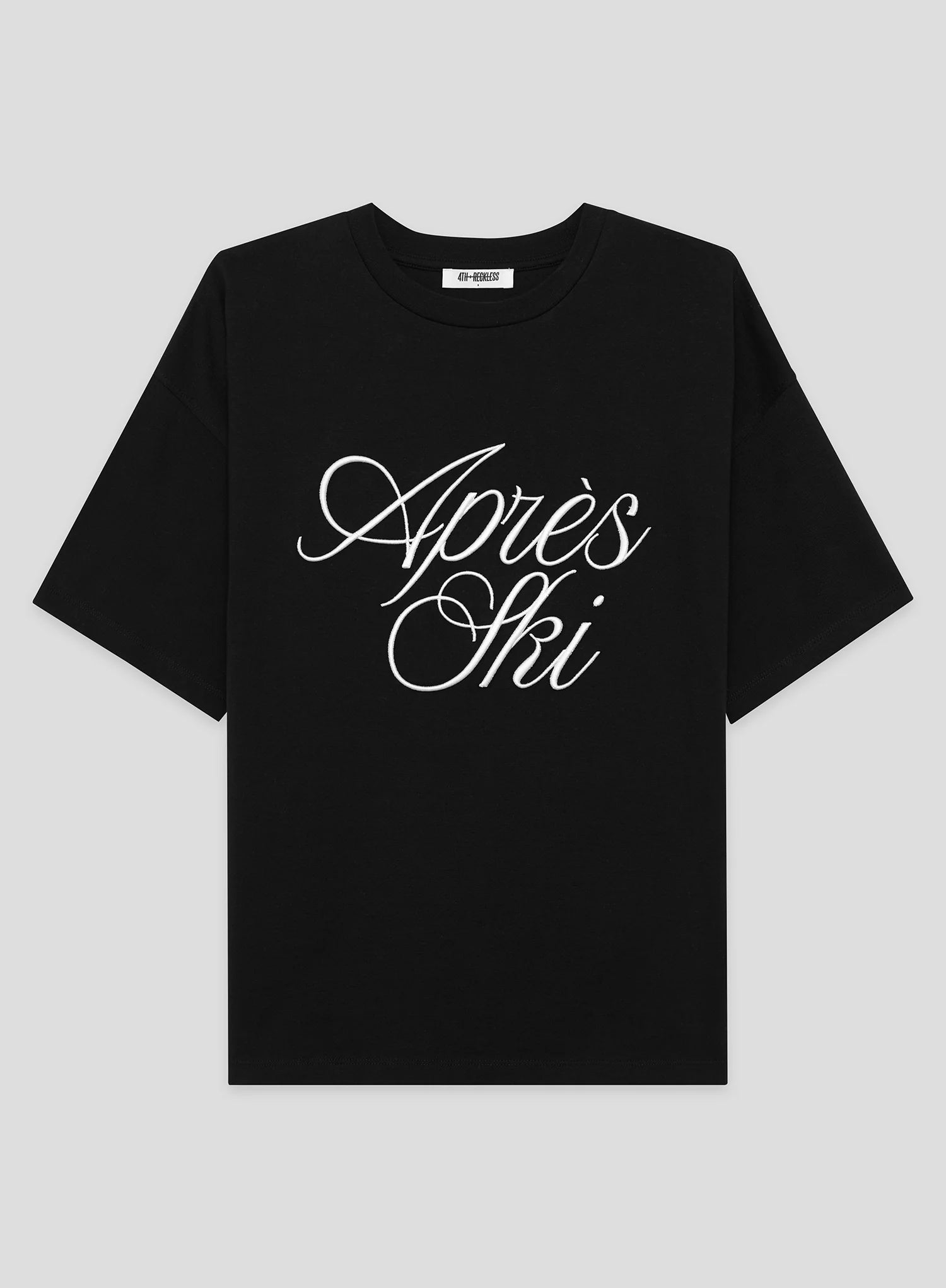 Black Embroidered Apres Ski Slogan T Shirt