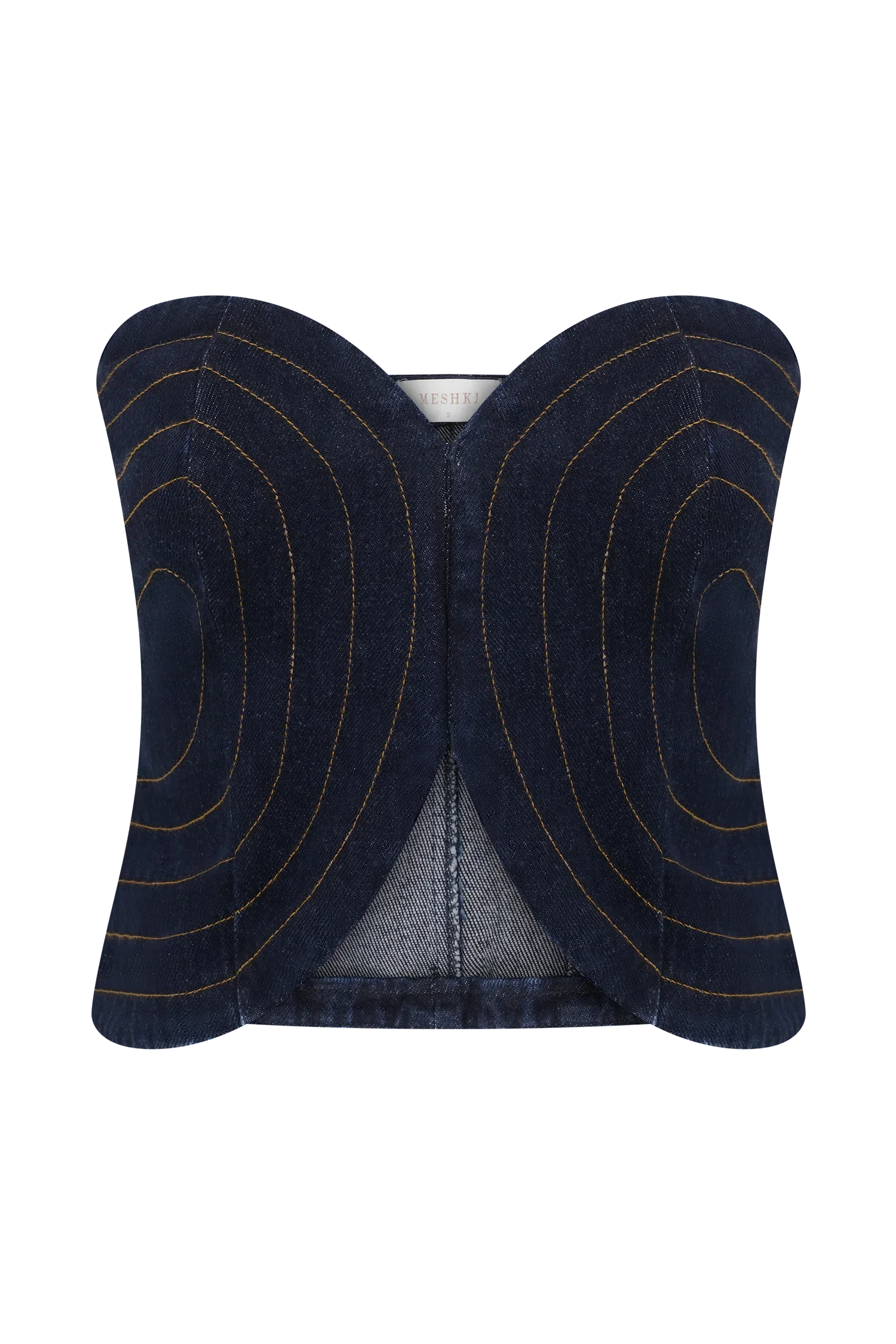 Tully Strapless Topstitch Denim Top Indigo Blue