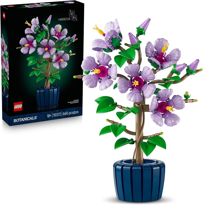 LEGO Botanicals Hibiscus Flower Building Set Artificial Plant Flower Building Blocks for Women Men Ages 18 Home Office Decor Gift Idea 10372