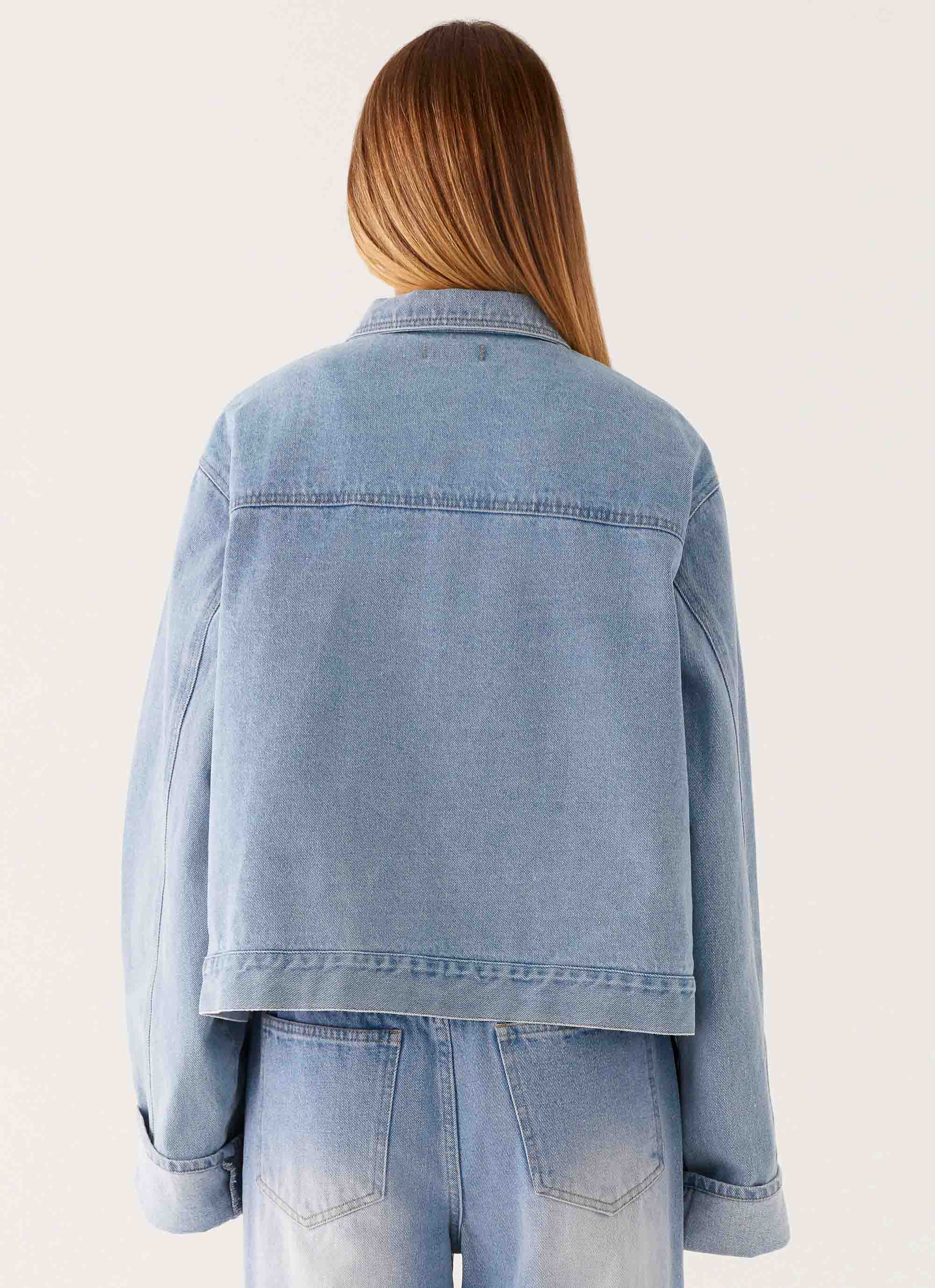 Back Again Oversized Denim Jacket Light Wash Blue